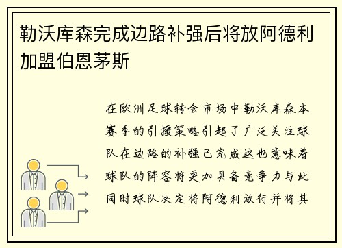 勒沃库森完成边路补强后将放阿德利加盟伯恩茅斯